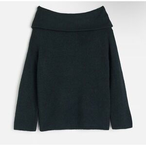 H&M Dark Green Ribbed Knit Off Shoulder Sweater Size XS